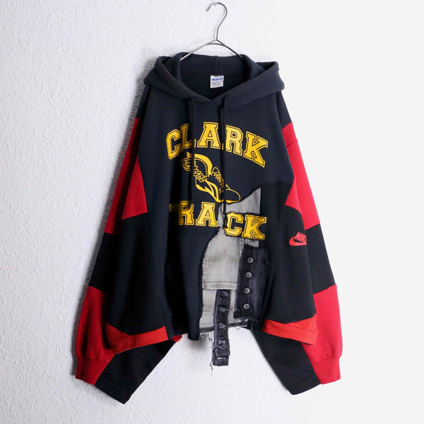 "Re:make" denim patchwork dolman big sweat hoodie
