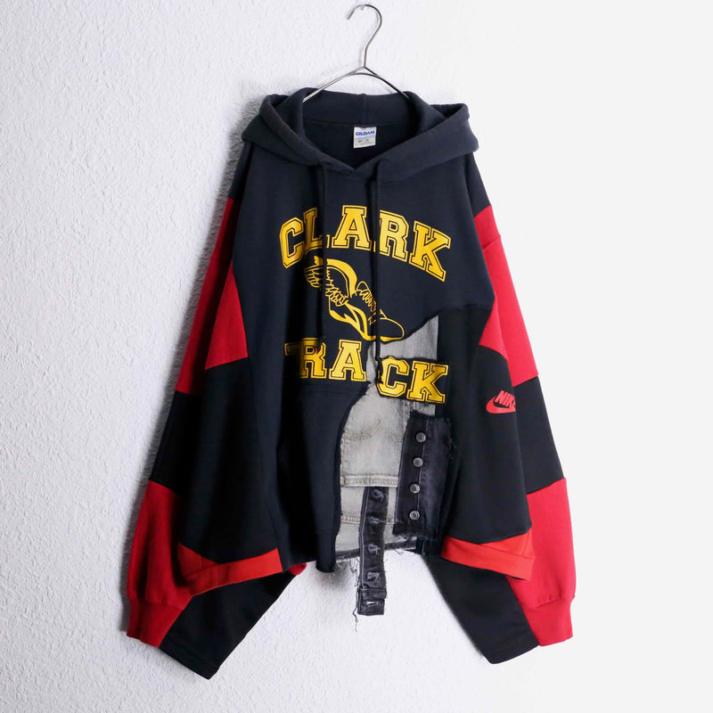 "Re:make" denim patchwork dolman big sweat hoodie