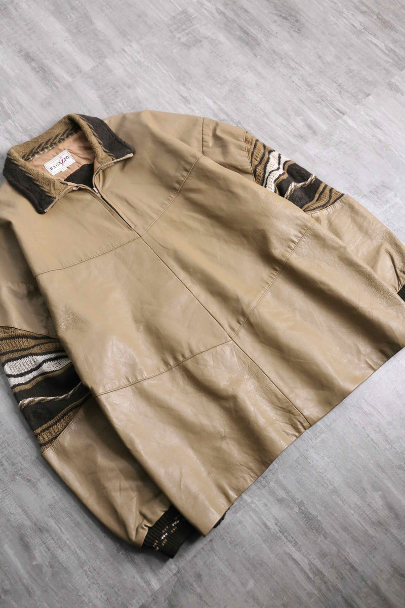 leather × acryl knit switch design half zip kit