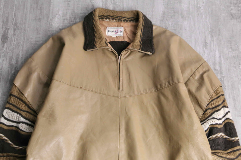 leather × acryl knit switch design half zip kit