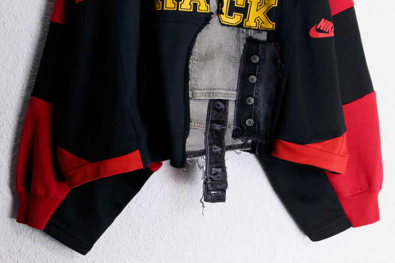 "Re:make" denim patchwork dolman big sweat hoodie