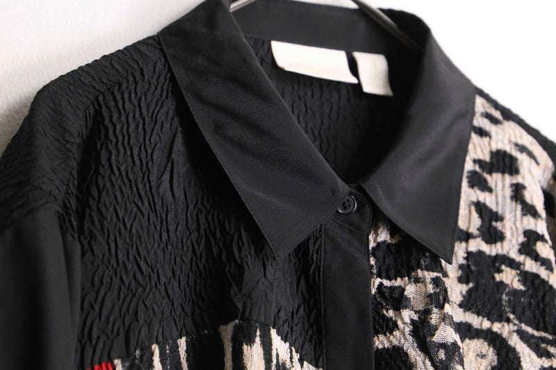 "CHICO'S DESIGN" leopard × sheer textile design shirt