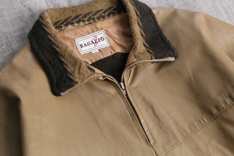 leather × acryl knit switch design half zip kit