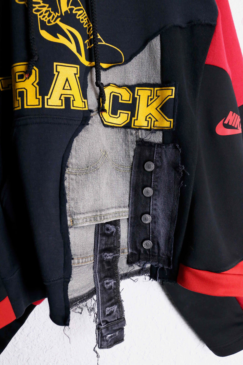 "Re:make" denim patchwork dolman big sweat hoodie