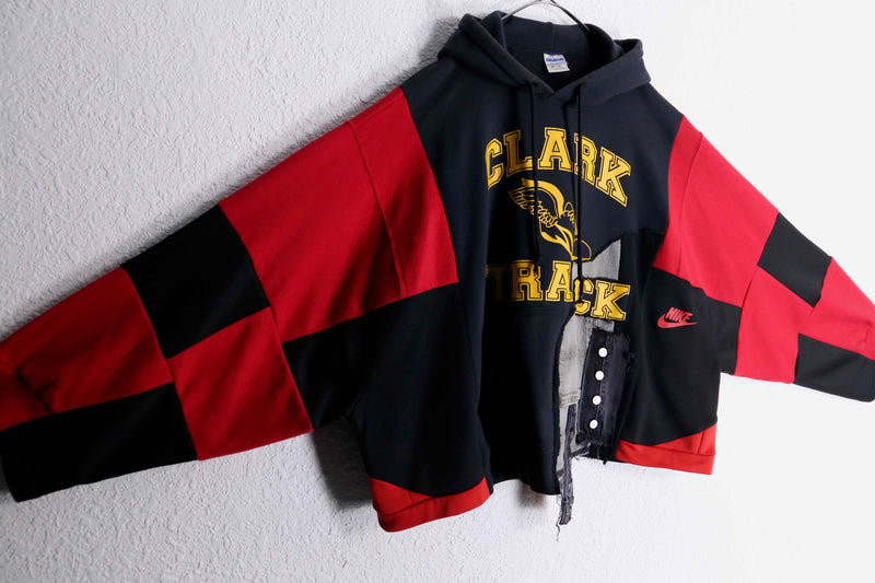 "Re:make" denim patchwork dolman big sweat hoodie