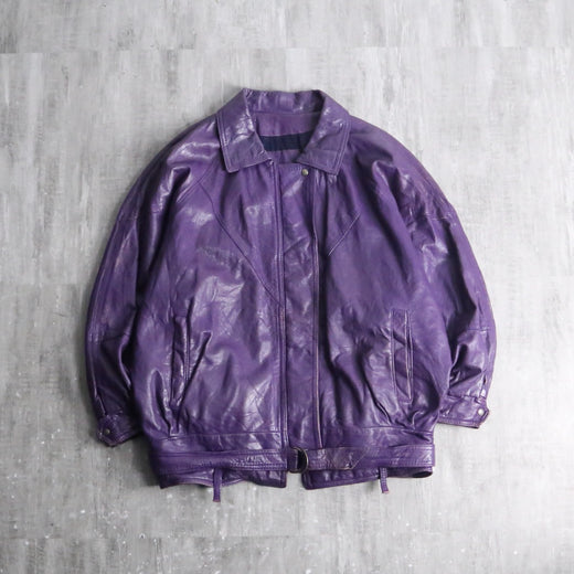 purple hem belt leather jacket