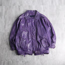 purple hem belt leather jacket