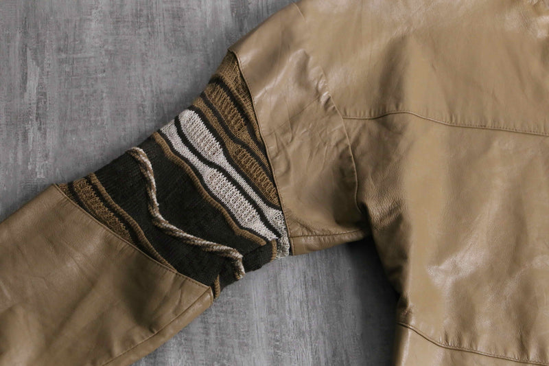 leather × acryl knit switch design half zip kit