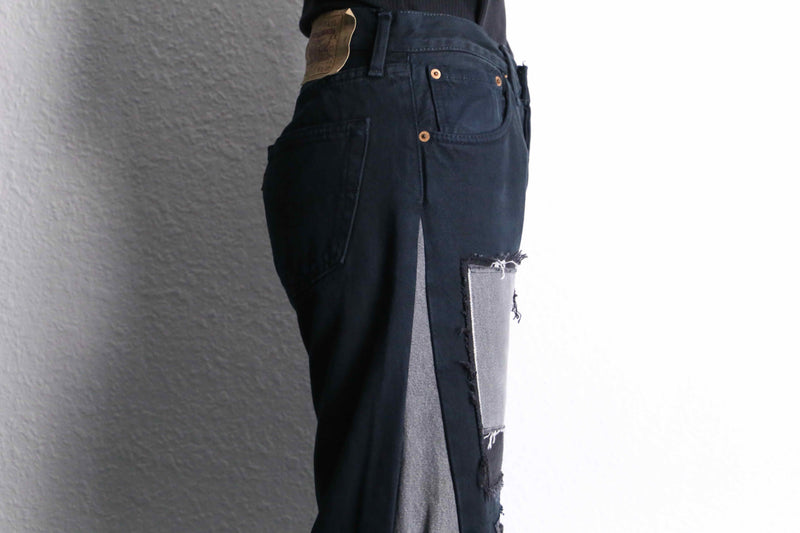 "Re:make" many patch design buggy flare black denim