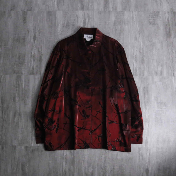 1990s velour × lame rayon poly satin shirt