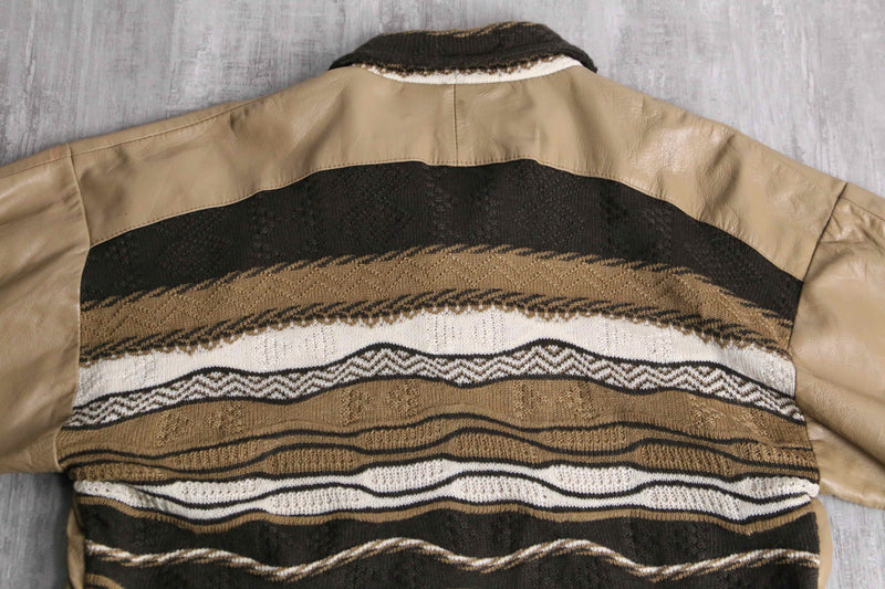 leather × acryl knit switch design half zip kit