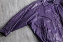 purple hem belt leather jacket