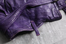 purple hem belt leather jacket