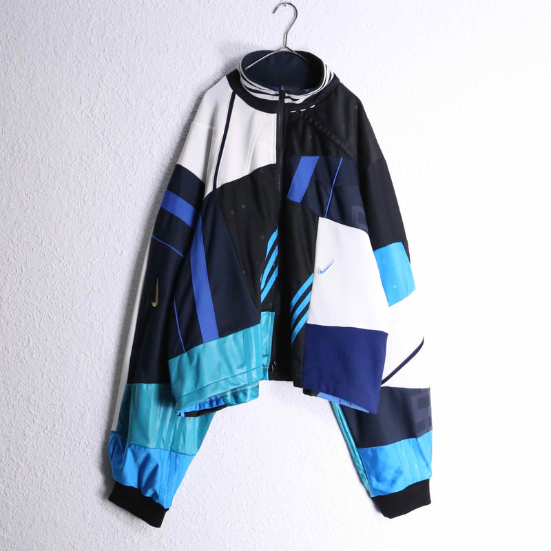 "Re:make" random patchwork blue track jacket