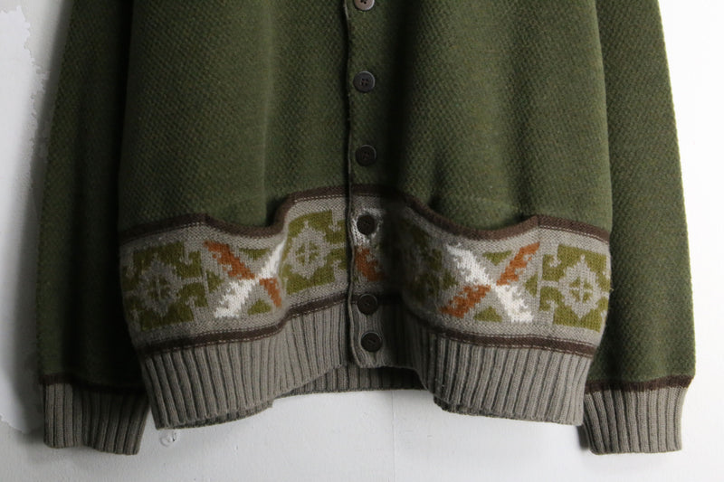 moss green ethnic line Vneck cardigan