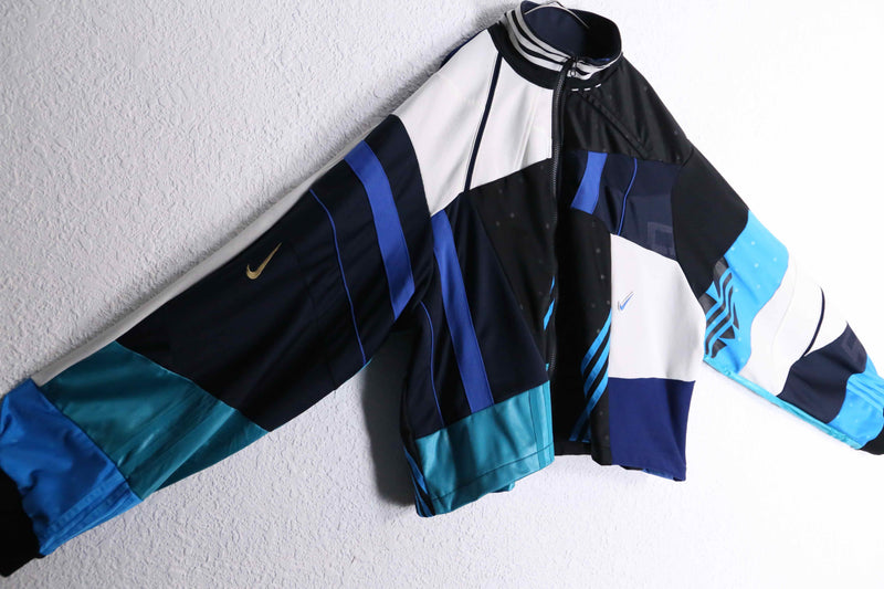 "Re:make" random patchwork blue track jacket