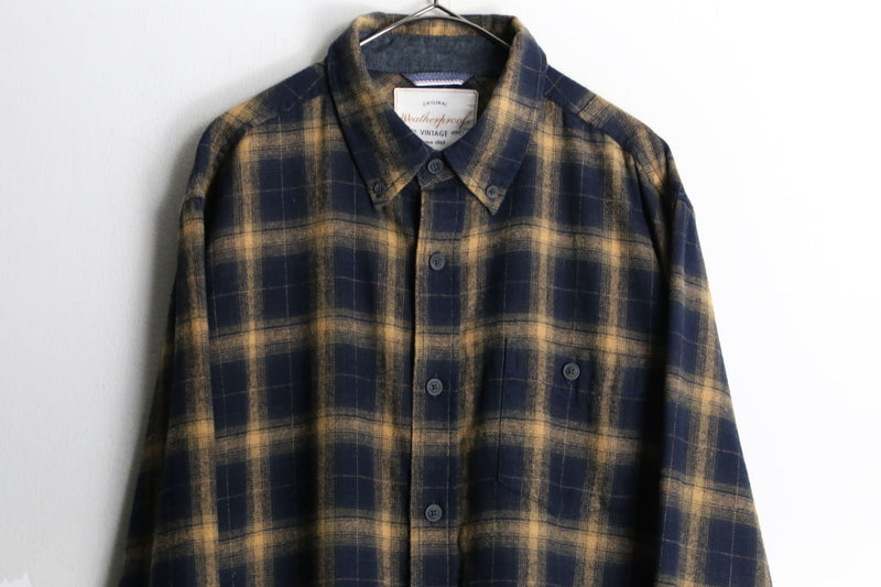 black × brown check pattern button-down shirt