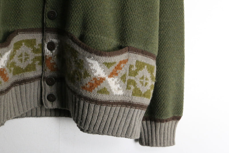 moss green ethnic line Vneck cardigan