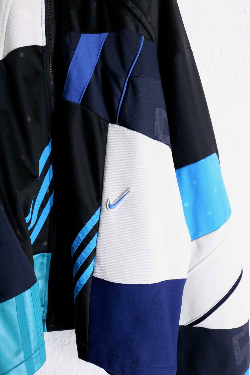 "Re:make" random patchwork blue track jacket