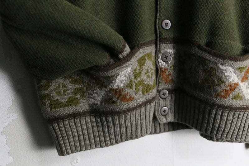 moss green ethnic line Vneck cardigan