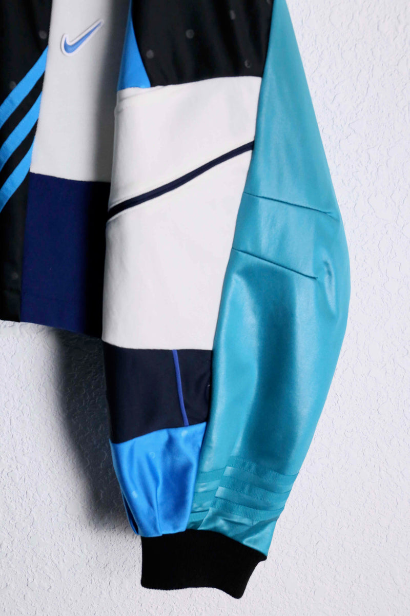 "Re:make" random patchwork blue track jacket