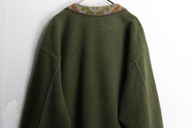 moss green ethnic line Vneck cardigan