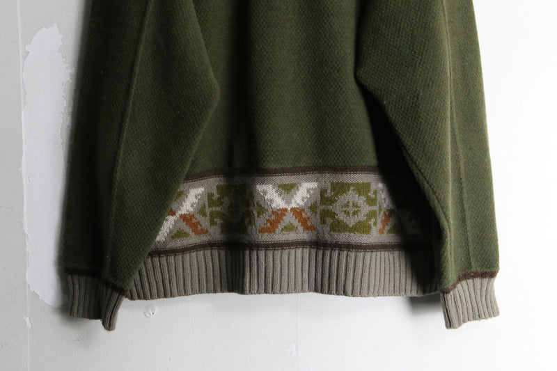 moss green ethnic line Vneck cardigan