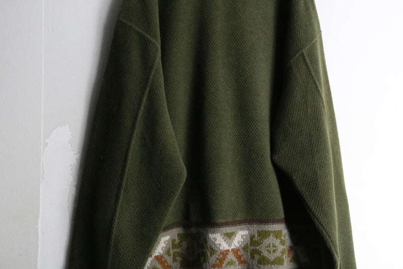 moss green ethnic line Vneck cardigan