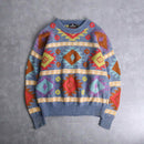 "STRUCTURE" colorful ethnic pattern cotton knit