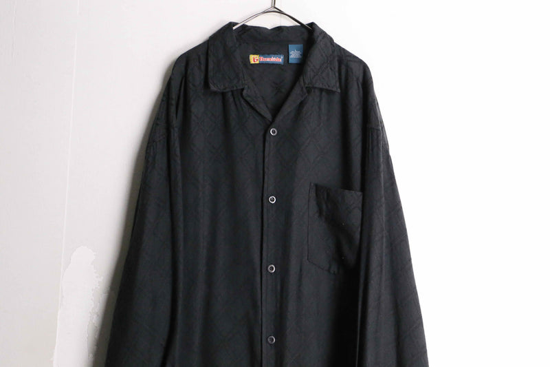 black color argyle check design open collar shirt