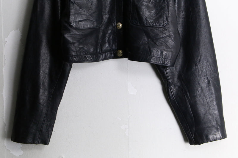 black crew neck leather jacket