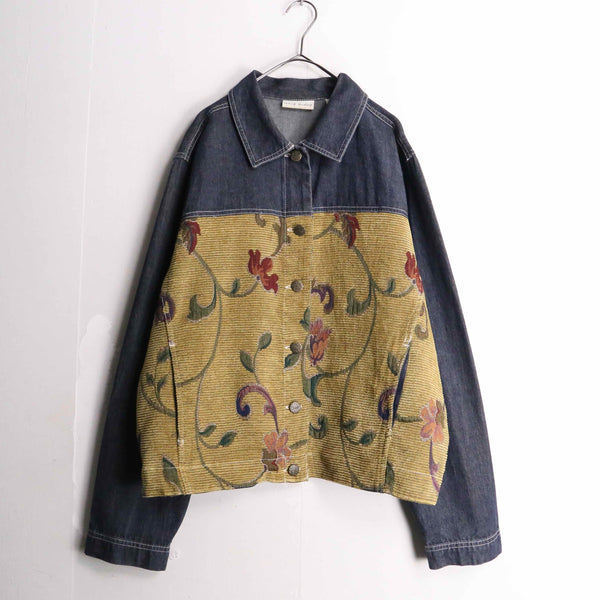 gobelin × indigo denim flower embroidery design jacket