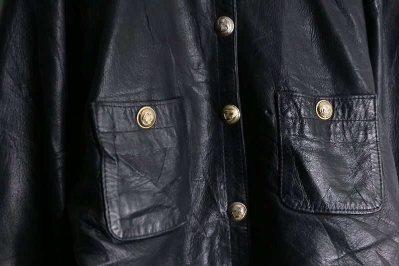 black crew neck leather jacket