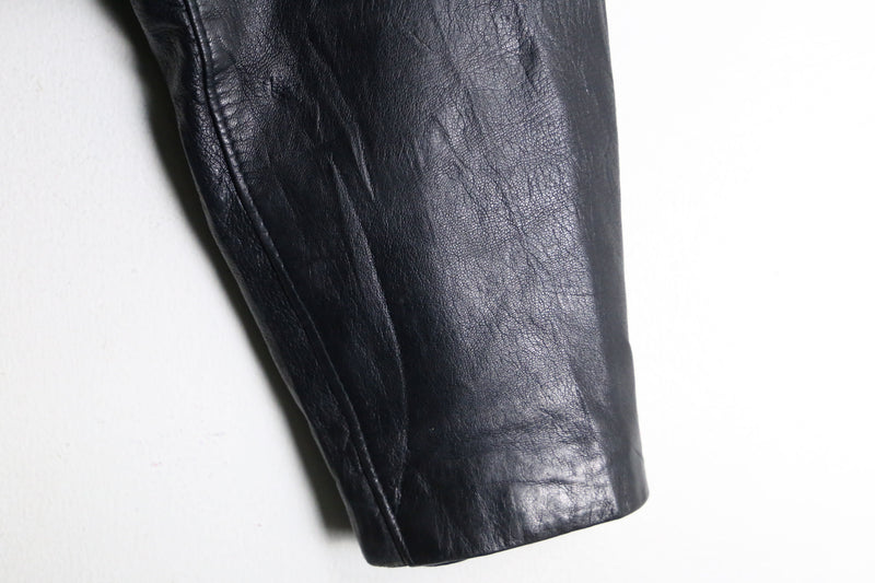 black crew neck leather jacket