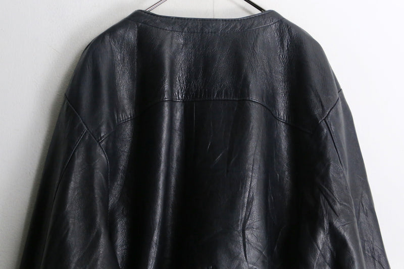 black crew neck leather jacket