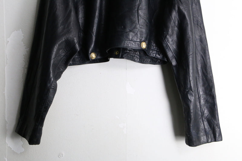 black crew neck leather jacket