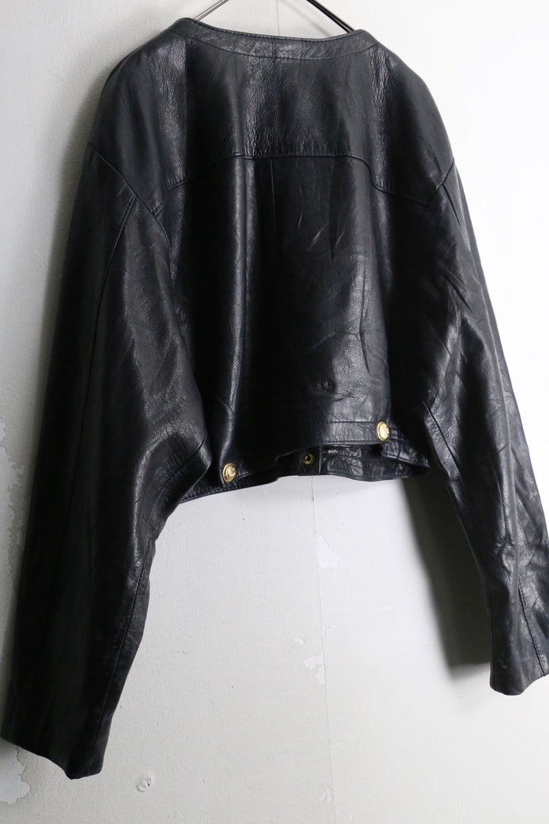 black crew neck leather jacket