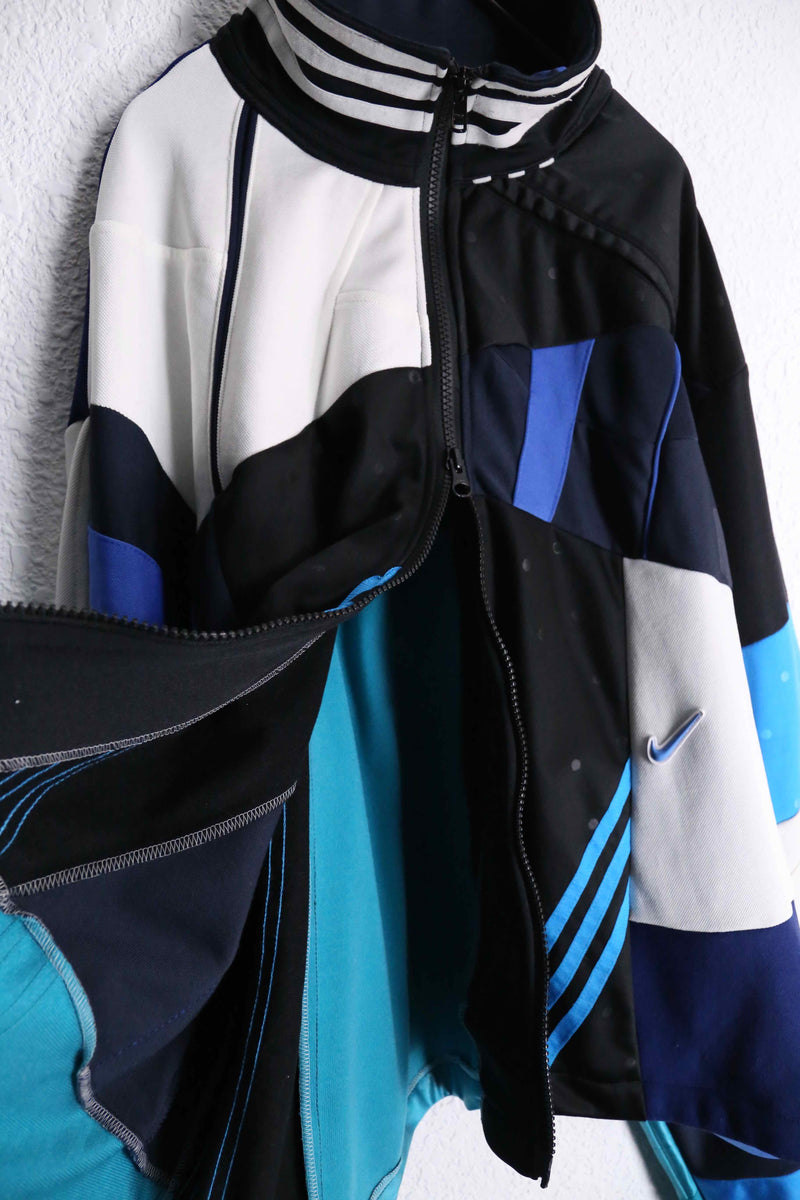 "Re:make" random patchwork blue track jacket