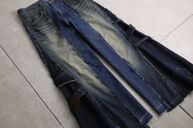 remake "再構築" 3 docking side belt buggy denim pants