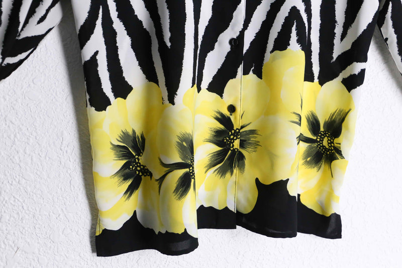 zebra×flower pattern L/S shirt : yellow