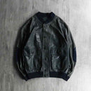 lamb skin rib collar black leather jacket