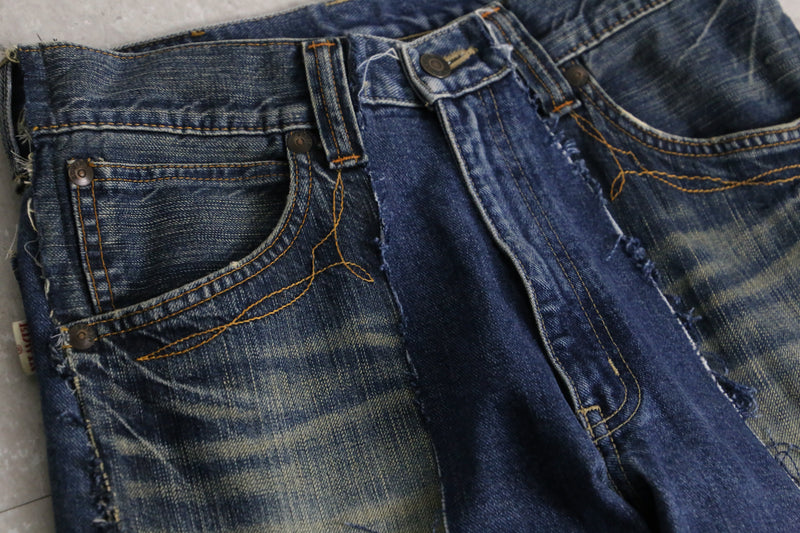 remake "再構築" 3 docking side belt buggy denim pants