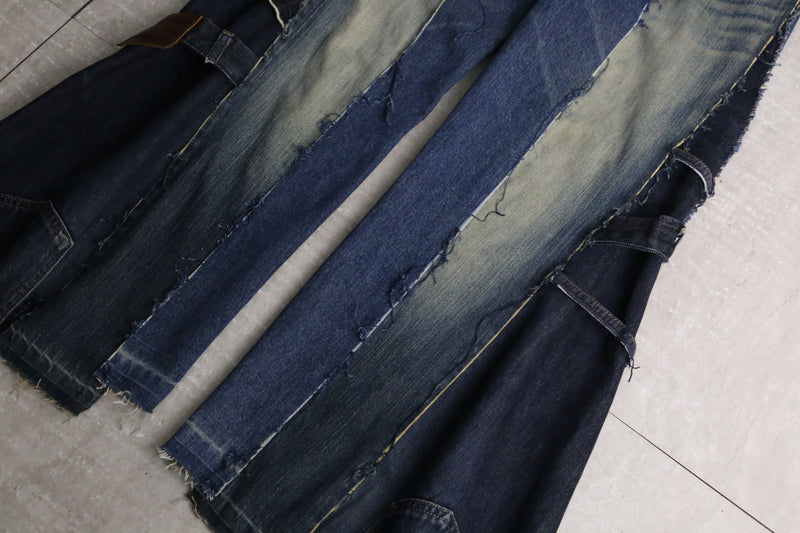 remake "再構築" 3 docking side belt buggy denim pants