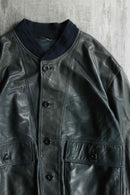 lamb skin rib collar black leather jacket