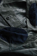 lamb skin rib collar black leather jacket