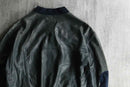 lamb skin rib collar black leather jacket