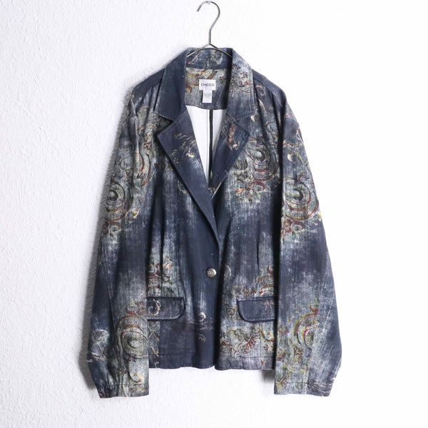 "CHICO'S" abstract botanical pattern easy tailored jacket