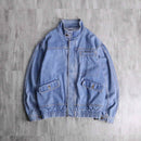 yellow stitch bomber denim jacket