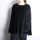 black velour oversized pocket long sleeve top