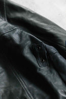 lamb skin rib collar black leather jacket
